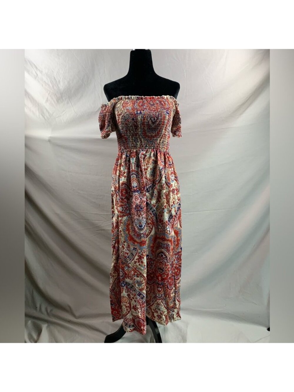 LAST ONE 🔥 Boho Paisley Off Shoulder Split Thigh Dress - Picture 6 of 6